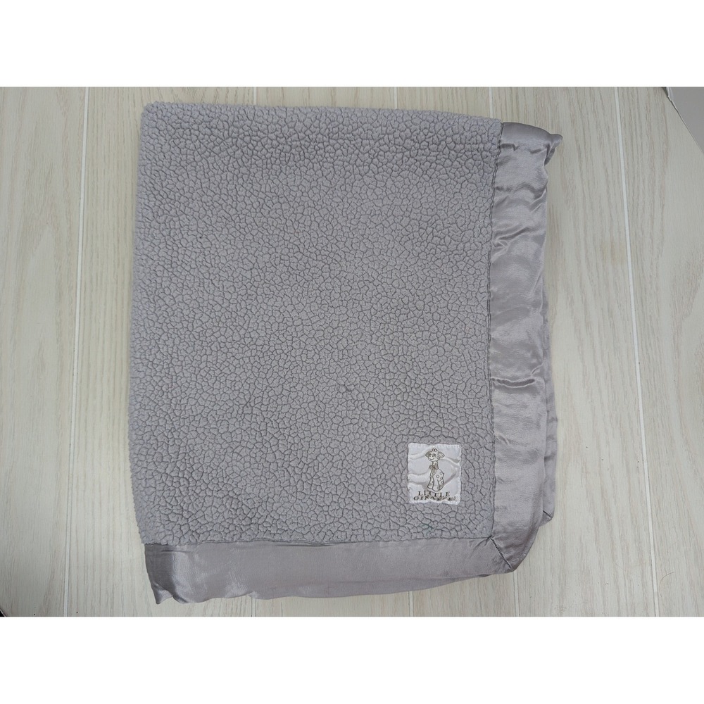 Little Giraffe Baby Blanket Grey Sherpa SIlver Satin Trim READ